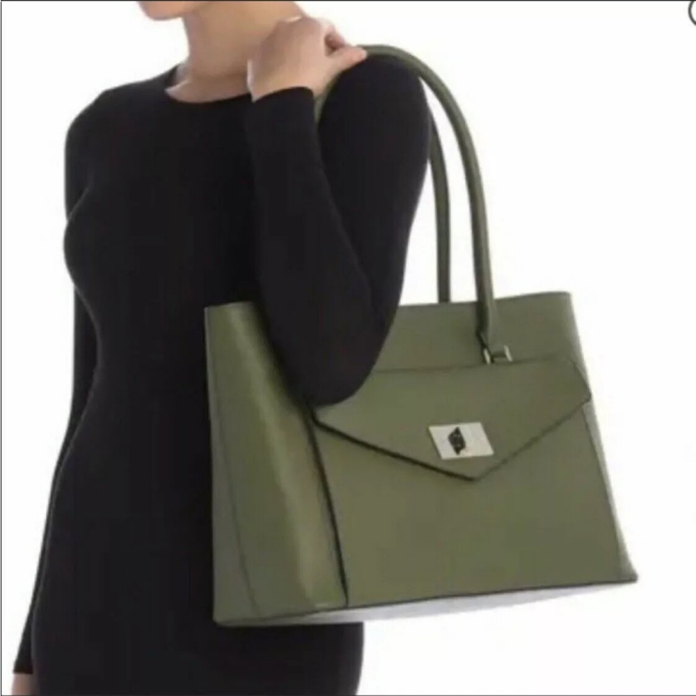 KATE SPADE OLIVE GREEN LEATHER TOTE BAG, LIKE NEW!